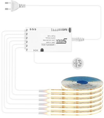 PORFOYO Striscia LED COB,6 Rulli 1M Striscia Luci COB Led,COB LED Striscia,Warmwhite COB LED Strip Light Per Illuminazione,Mobili,Pannelli Acustici,Cucine,Vetrine,Scaffali,3000K