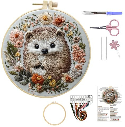 MSLSOZ Adorable kit de bordado de erizo para principiantes, kits de bordado para adultos, bonito juego de bordado de animales para principiantes y adultos, perfecto para decoraciones de festivales y