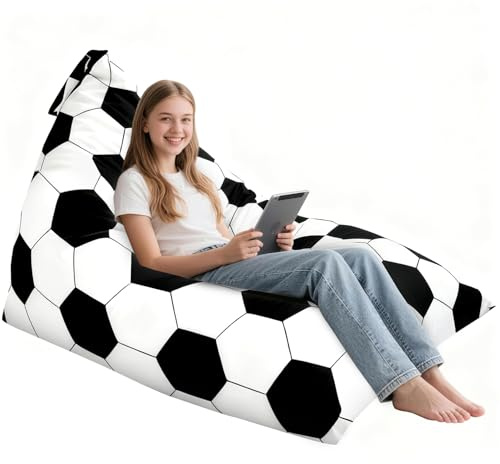 Aucern 3.8 Ft Soccer Bean Bag Chair for Adults with Memory Foam Filling, Bean Bag Chair with Soft Velvet Cover, Bean Bag Sofa Couch for Living Room Bedroom, Birthday Gift for Women Men, XXX-Large