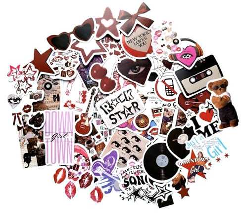 Pegatinas Esteticas Pack Rojo Amor Musica Rock Vinilo Adhesivos Collage Vintage Decoracion para Portatil Botella Diario Scrapbooking Funda Movil Regalo Manualidades