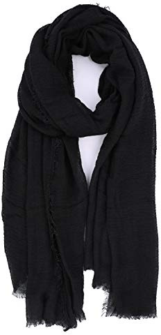 Foulard Femme Chèche Écharpe en Linge de Coton Froissé Châle Unisexe Vintage Grand Étole Léger Douce Vogue Elégante Cache-col Longue Accessoire Convient pour Printemps Automne Cadeau de Noël,Noir,TU