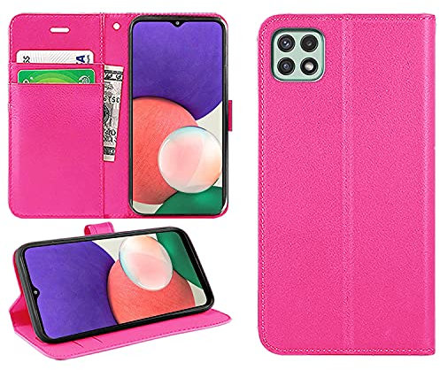 DN-Technology For Samsung Galaxy A22 5G Case Flip Folio Leather Wallet with Card Holder Book Stand Phone Cover For Samsung Galaxy A22 5G (PINK)