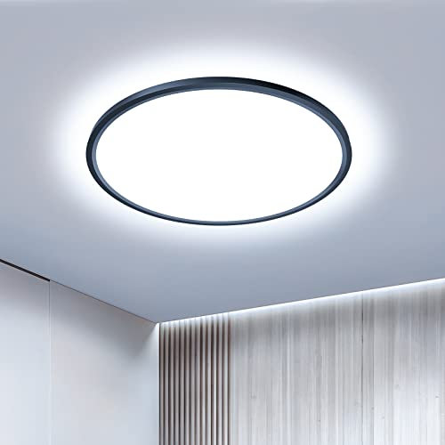 OTREN LED Deckenleuchte Deckenlampe Flach: Rund 6500K Badezimmer für Küche Wohnzimmer Flur, 30CM 36W, Schwarz