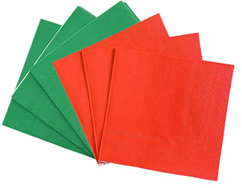 YAAVAAW Green Red Serviettes Napkins 33cm,40Pcs Christmas Party Paper Disposable,Beverage Luncheon Decorative Solid Colour Dinner Napkin Cocktail 2 Ply for Bar,Restaurant