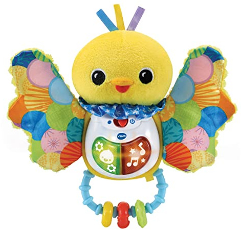 VTech-Baby Sonajero pajarito de tela Melodías y sensaciones, Simpático y divertido pájaro interactivo, Juguete para bebés +3 meses, Versión ESP