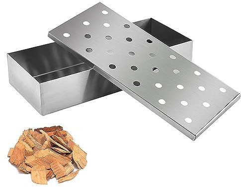 MUEEAD 1 Stainless Steel Smoker Box, Sturdy Smoker Box, Bbq Smoker Box, Smoker Box, Smoker Box Grill Accessories, Suitable For Gas Grills And Charcoal Grills (Silver)