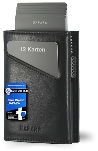 DAPARA Leder Geldbörse Herren | Slim Wallet Herren mit Münzfach & RFID-Schutz | Portmonee Männer | Kartenetui für 12 Karten | Smart Wallet for Men | Karten Geldbeutel | Portemonnaie | Black