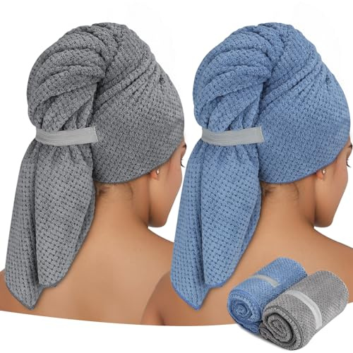 ytorgr Paquete de 2 Toallas de Microfibra para Cabello Largo, Turbante Grande Toalla de Secado rápido súper Absorbente Medida 60x100 cm