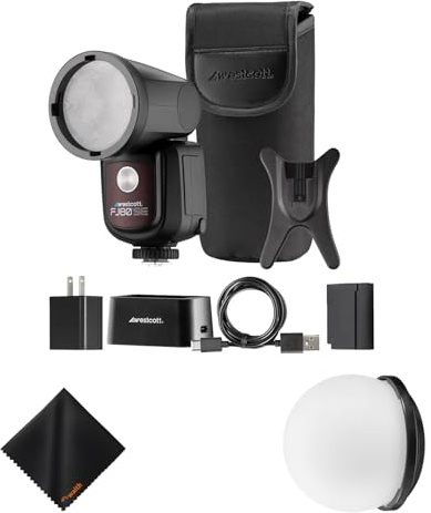 Westcott FJ80-SE M Universal 80Ws Speedlight with 2.4 Inch LCD | 550+ Full-Power Flashes per Charge with Diffusion Dome for Magnetic Mounting and Waith Microfibre Cleaning Cloth Bundle Set