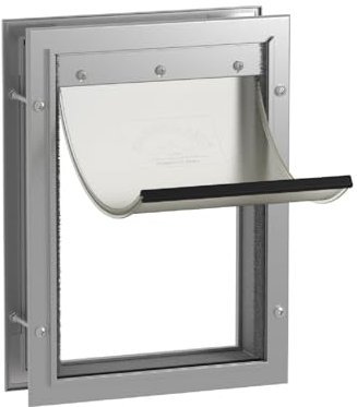 Hakuna Pets Deluxe-Aluminium-Tür für Haustiere, Katzen und Hunde mit 2-Wege-Verriegelung für Bildschirme, Türen und Wände bis zu 70 mm Dicke, Medium, Silber