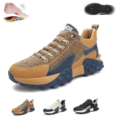 Sneaker orthopédique de confort 2024 pour homme, chaussures de loisirs à coussin d'air, confortables, respirantes, antidérapantes, semelle épaisse, chaussures de marche et de course, kaki, 43 EU