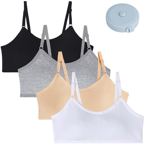 EDS Service Teen Girl Bra, Wire Free Cotton Training Bra for Kids, Soft Padded Sports Bra with Adjustable Should Strap, Crop Top for Age 12-16 Years Pack of 4