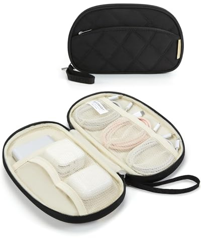 bagsmart Organizer per cavi da viaggio, organizer elettronico, borsa da viaggio, borsa per organizer per cavi, accessori da viaggio per donne, Monostrato, nero, 8.35 x 5 x 1.2 Zoll, Tasche per cavi