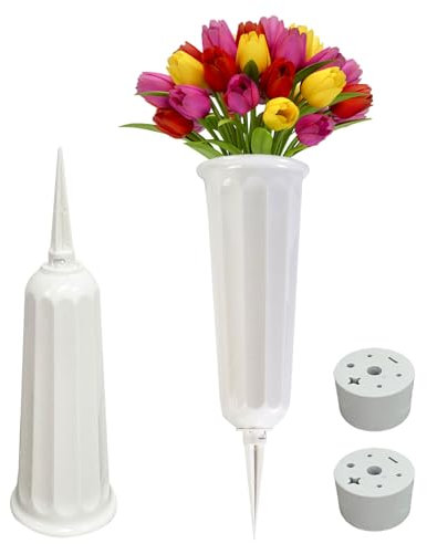 LdawyDE Vase Cimetiere 2 Pièces, 18 x 7.7 cm Petits Vases Funeraire pour Cimetière avec 7cm Piquet, Vase Enfichable à Vase Decoratif en Plastique pour Tombe
