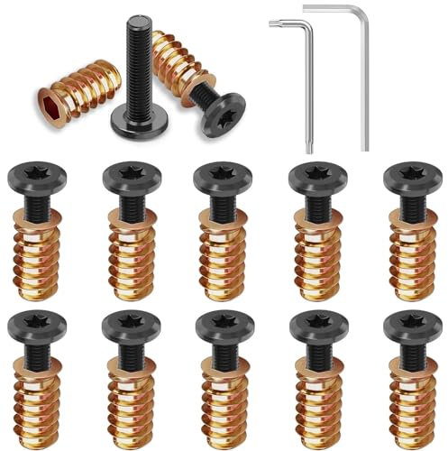 Dayalo Torx Schrauben, Flachkopfschrauben und Einschraubmutter, Gewindeeinsatz Holz, 10 Stück M6x20 & M6x20mm, Einschraubgewinde Muttern für Holzmöbel, mit 2 Schlüssel