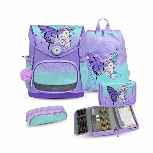 Belmil Premium Compact Plus ergonomisches Schulranzen Set 5 - teilig, AGR, Brustgurt, Hüftgurt, Magnetverschluss (405-41/P/S) (Serenity 2)