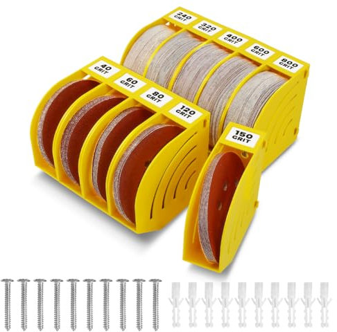 gostle 150mm Schleifscheiben Aufbewahrungsbox – Set aus 10 Boxen, Gelb, Platzsparend, Stapelbar, mit Körnungs-Kategorisierung für Werkstatt und Exzenterschleifer Zubehör