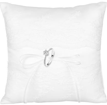 Ehering-Kissen, Spitze mit Elfenbeinperlen, Weiß Brautkissen Träger Kissen Ringschachtel Ringhalter Kissen, Heirat Paar Ring Halter Hochzeit Accessoires Für Eheringe Ringe für Ringträger, 20 cm