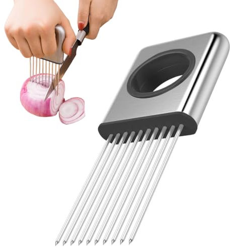 JEYORZY 1pcs Porta fette di cipolla in acciaio inox, affettatrice per limone, Forchetta Affettare per Cipolle, Multifunzionale Per Fette Di Cipolla Strumenti,Utensile Ausiliario per il Taglio di Futta