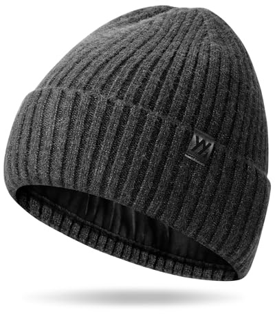 YANIKY Berretto invernale per uomo e donna, foderato in pile, cappello termico lavorato a maglia, berretto da sci, berretto con risvolto per il freddo, Grigio scuro, taglia unica