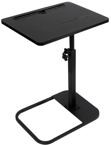 kiss me TV Tray Table, Small Adjustable Height Table C Shaped End Side Table Sofa Arm End Side Table with Phone and Tablet Slot for Sofa, Bed, Living Room Bedroom Balcony Patio (Black)