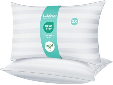 Lullabeau Oreiller 50x70 cm Lot de 2, Oreillers doux Moelleux, Qualité Hôtelière de Luxe, Oreillers Classiques, Coussin Respirant et Doux, Lavable, Idéal pour Dormeurs sur Le Côté, Le Dos et Le Ventre