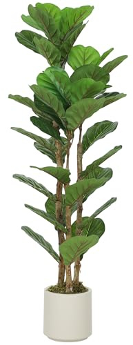 HOMCOM Pianta artificiale da interno 120 cm Fico lira albero artificiale, 45 foglie, vaso in plastica e tronco in legno massiccio, pianta finta verde decorazione per casa, ufficio, salotto