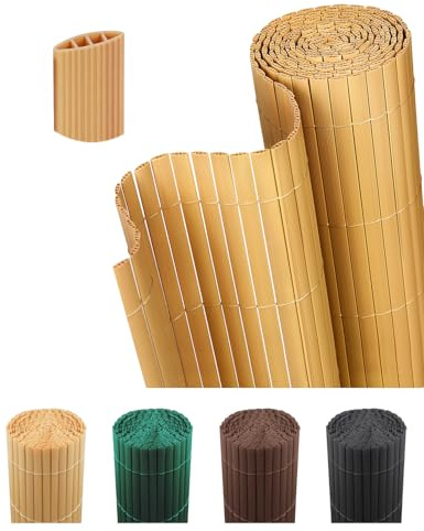 paramondo PVC Sichtschutzmatte Sichtschutzzaun 100 x 500 cm, Dreifache Verstärkung für Garten Terrasse, Privatsphäre Balkon Sichtschutz Zaun Windschutz Wetterfest mit Strukturierter Oberfläche, Bambus