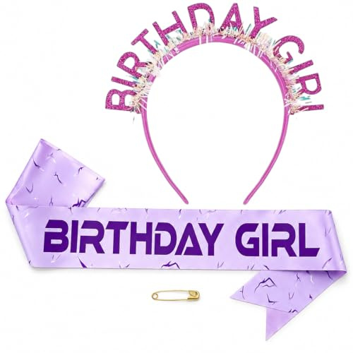 Aribliseza Birthday Crown, 2 Pieces, Girl Sash & Happy Birthday Crown, Birthday Girl Headband, Sash for Girls & Adults, Party Decorations K-pop Theme