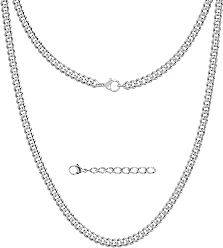 Silvadore Mens Chain Necklace (4mm, 36in) - Real 925 Silver Plated Stainless Steel Cuban Link Curb Mens Silver Chain - Long Solid Non-Tarnish Waterproof Jewellery Gift - (Velvet Pouch)