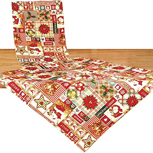 Quinnyshop julsmotive patchwork-design i Gobelin bordsduk bordslöpare medelstor filt storlek valfri polyester, röd