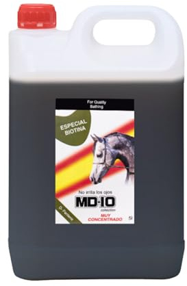 Champú para Caballos con Biotina - Estimula Crecimiento y Grosor del Pelo - Champú Suave Dermoprotector con Vitamina D-Pantenol - Contiene Aceite Esencial de Romero - pH 6.5-5 L - MD10 Collection