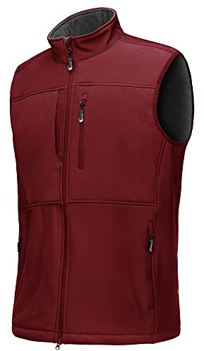 33 000 fot väst herr utomhus vattentät softshell ärmlös jacka kroppsvärmare fleece väst full dragkedja mjuk skalväst, Mörkröd, XXL