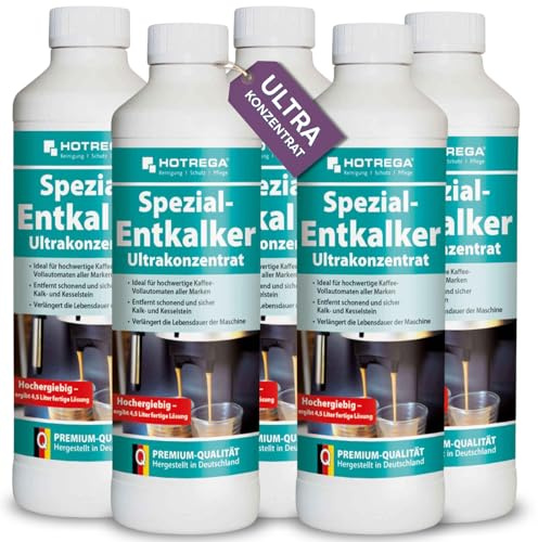 HOTREGA Spezial-Entkalker Ultrakonzentrat 5x 500ml | Entfernt Kalk in Kaffeevollautomaten, Padmaschinen & Wasserkochern | Materialschonend