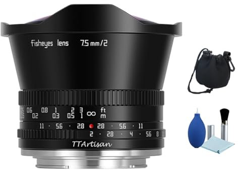 TTArtisan Lente ojo de pez de 7,5 mm F2 APS-C de 180°, gran angular, gran apertura, lente de enfoque manual para cámara Canon EOS R Mount Mirrorless R6 R6II R8 R10 RP R50