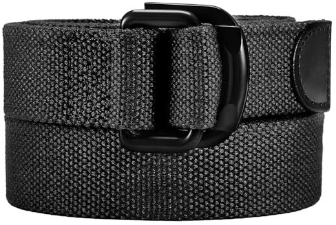 Bluecton Gürtel Herren Stoffgürtel Gürtelgröße 130 cm Doppelring Männer Gürtel Schwarz