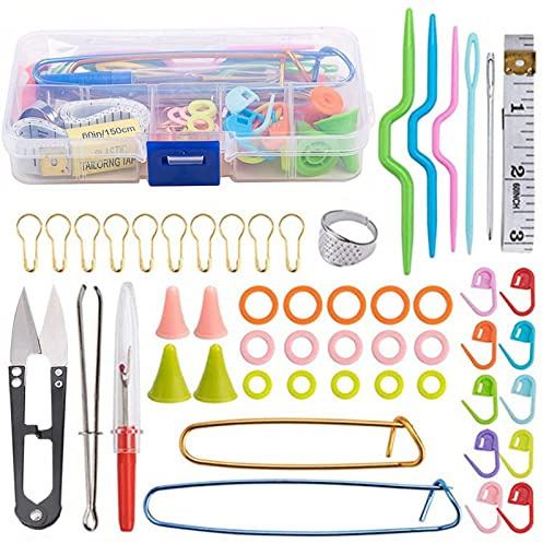 YiYFiT Knitting Kit,56Pcs Knitting and Crochet Accessories Knitting Tools Accessories Needles Stitch Holders Markers Knitting Needles Set Stitch Unpicker Crochet Kits with case for Beginners Adults