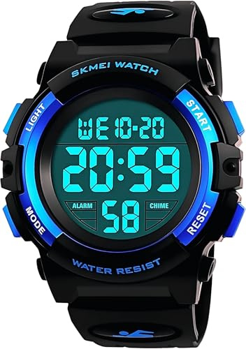 MJSCPHBJK Easy Read Kids Digital Watch, Boys Sports Chronograph with 50M Waterproof, LED Display Alarm Calendar Wrist Watch for 3-15 Year Old Teen Children, Outdoor Gift Idea