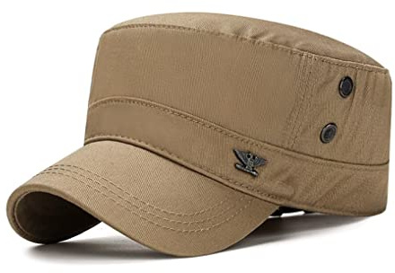 XibeiTrade Vintage kadett arméhatt retro militär platt topp baseboll pappa solhatt utomhus sport hatt, Khaki, One Size-M