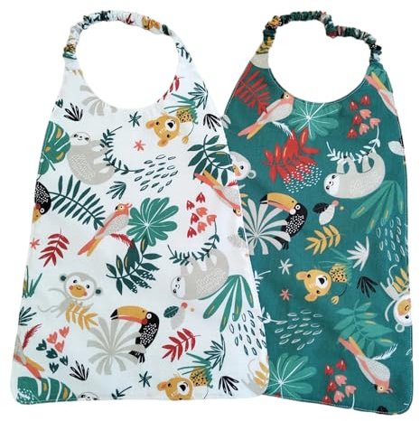 Lot de 2 serviettes de cantine,avec élastique,pour enfant 3/6 ans -Grand bavoir 35x30 cm