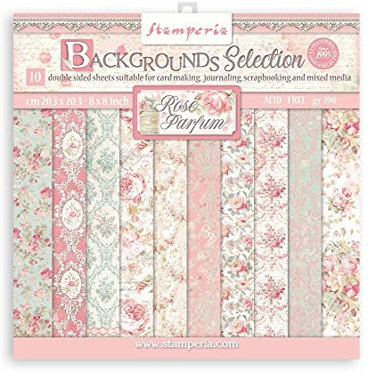 Lot de 10 feuilles de papier pour scrapbooking - 20,3 x 20,3 cm - Parfum rose