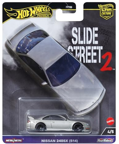 Hot Wheels Premium Car Culture Collectible Toy Car, 1:64 Scale Die-Cast Nissan Silvia S14, Slide Street Vehicle with Real Riders Tires