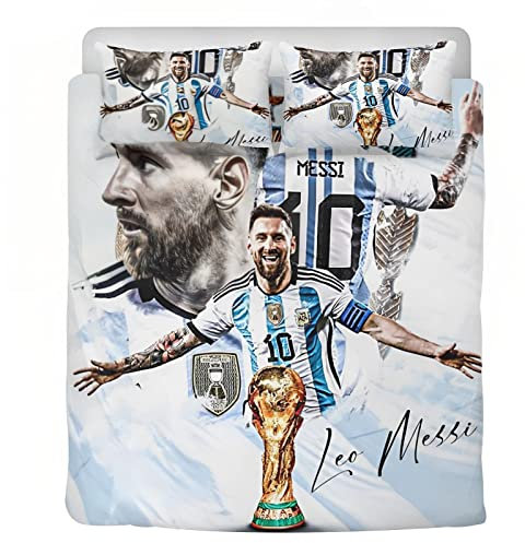 YEOL Teenager Football Star 3D Bettwäsche Messi Mikrofaser Bettbezug,Fußball-Vereins Bettwäsche-Set1 Bettbezüge Mit Reißverschlüsse Und 2 Umschlag Kissenbezug (A, 135x200/80x80x2)