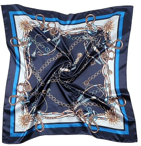 DRESHOW Large Square Satin Headscarves Hair Scarves Silk Accessories Classic Patterned Squares Beach Bandanas for Women