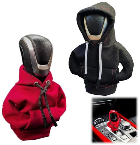 2 PCS Gear Stick Hoodie Universal Car Gear Stick Knob Cover Gearstick Hoodie Bottle Caps Gear Lever Hood Gear Knob Hoodie Dust Proof Protection Sweatshirt for Universal Gear Shifter (Black+Red)