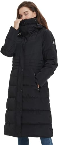 IKAZZ Winter Warm Coats, Women's Luxurious Fashion Windproof Down Quilted Long Parkas Outerwear, Rain Water-Resistant Thick Insulated Hooded Puffer Jacket, Black XL