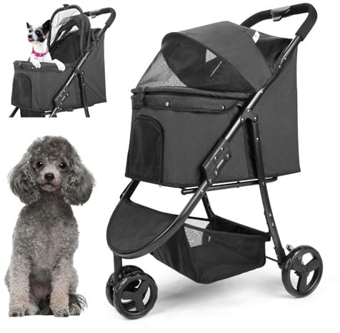 Wedyvko 3-in-1-Hundebuggy für kleine und mittelgroße Hunde, verbesserter vielseitiger Haustier-Buggy mit abnehmbarer Reise-Tragetasche und Autositz, Korb, Bremse, sicherem Verschluss, (P09)