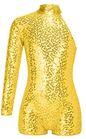 Zaldita Jumpsuit da Pattinaggio Artistico Bambina Ragazza Tuta Lucida da Danza Jazz Bodysuit da Ballo Latino ChaCha Spettacolo Teatrale Body da Balletto Paillettes Oro 11-12 Anni