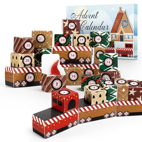 Christmas Train Advent Calendar to Fill, DIY Advent Calendar Train with Gift Boxes, 2024 Personalized Advent Calendar Countdown to Christmas, Unique Holiday Decor & XMAS Gift for Kids Family Friends