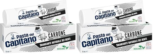 Pasta del Capitano, Dentífrico de Carbón Vegetal Activo Bio, Blanqueador Natural de Dientes en Pasta Negra, Efectivo contra las Sustancias que Manchan el Esmalte, 100% Made in Italy, Tubo de 75 ml